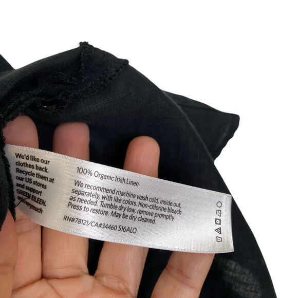 Eileen Fisher Organic Linen Oversized Button Down Shirt LP Asymmetrical Hem BLK - Picture 10 of 12